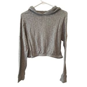 Aeropostle Cropped Ribbed Hooded Long Sleeve Shirt Gray Size XS